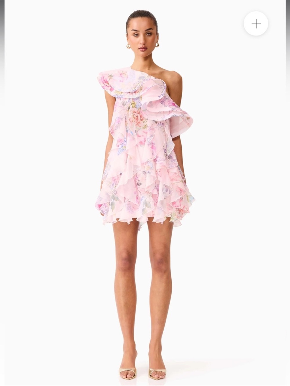 elliatt millie pink floral print one shoulder ruffle mini dress size small NEW